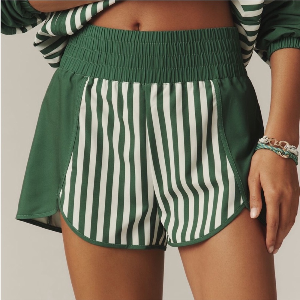 NWT Beach Riot Nadia Stripe Green Pull-on shorts.